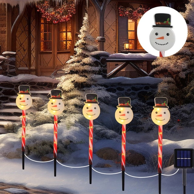 PEONAVET Holiday Solar Lights LED Christmas Solar Lights Santa Sleigh Snowman Gift Box Modeling Warm Color Mode Solar Ground Lights Holiday Outdoor Garden Patio Decoration One Tow Five
