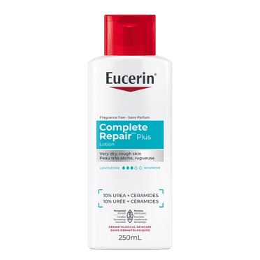 Eucerin Complete Repair Plus Lotion hydratante avec 10 % d'urée et de céramides pour peaux très sèches et rugueuses, 250 ml