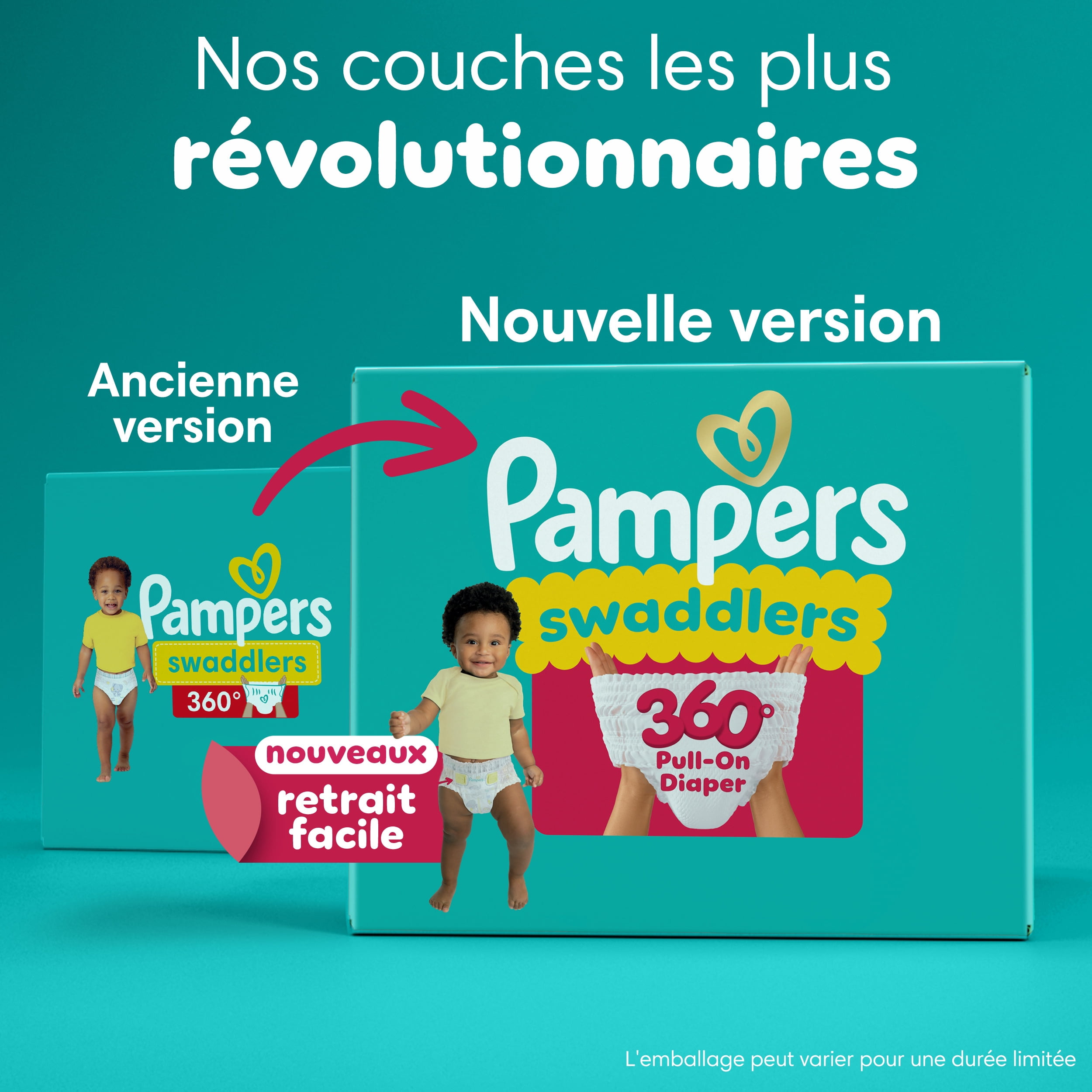 Pampers Couches - Swaddlers 360° - Taille 3, jusqu'à 100 % Anti-Fuites avec Ajustement Sec et Confortable, Onglets Faciles à Enlever Conçus pour des Changements Faciles, Couche à Enfiler