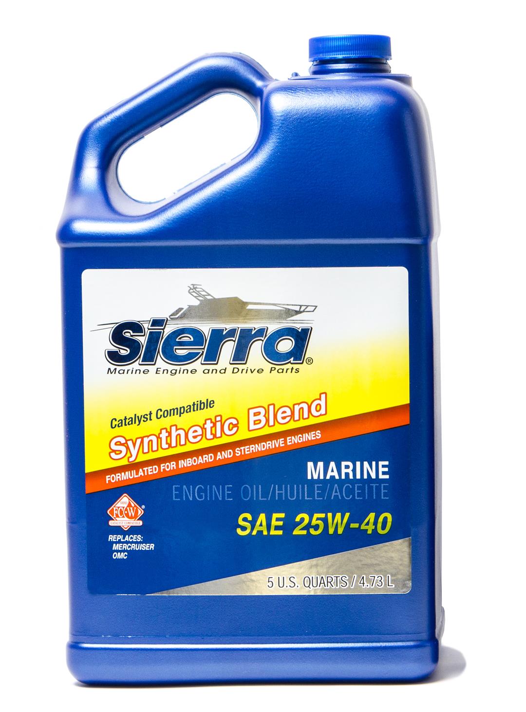 Sierra Marine Oil 18-9440CAT-4 Marine Series; SAE 25W-40; Synthetic Blend; 5 Quart Jug; Single; 4-Stroke Catalyst Engine Oil; NMMA FC-W/API-SL Certified
