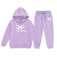 thumbnail image 4 of GDREDA Girls Sets 2 Piece Outfits Spring Children's Hoodie Set With Bow Print Light Purple,2-3Years, 4 of 4