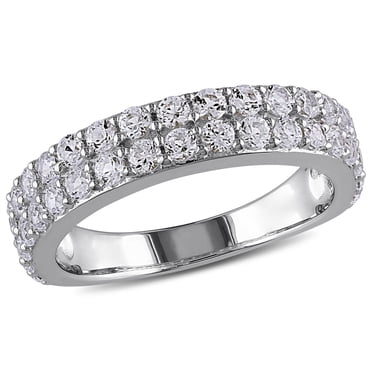 Bague semi-éternité Miabella deux rangées avec 1.50 carat de saphir blanc synthétique en argent sterling