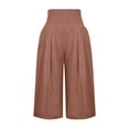 thumbnail image 4 of Pantalon Capri à Enfiler pour Femmes Pantalon Court Jambe Échancrée Taille Régulière Polyester Coton Lin Pantalon Capri Pantalon Capri pour Dames Style C-20 Café m, 4 of 5