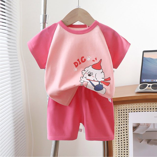 LSLJS Bébé Été Mignon Imprimé Col Rond Manches Courtes Shorts Ensemble Vêtements d'Été Vêtements pour Enfants à la Mode 2024