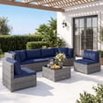 thumbnail image 4 of Costway 7PCS Patio Rattan Furniture Set Sectional Sofa Cushioned Garden Navy, 4 of 10