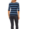 thumbnail image 3 of INSPIRE CHIC Chemises à Rayures pour Femmes Coupe Ajustée Manches au Coude T-Shirt à Encolure Bateau TP Bleu Bleu Foncé, 3 of 6