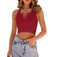 thumbnail image 4 of Kmbangi Women Ribbed Racerback Tank Tops Summer Casual Solid Color Button Sleeveless Crop T-shirt for Streetwear Club Wear, 4 of 6