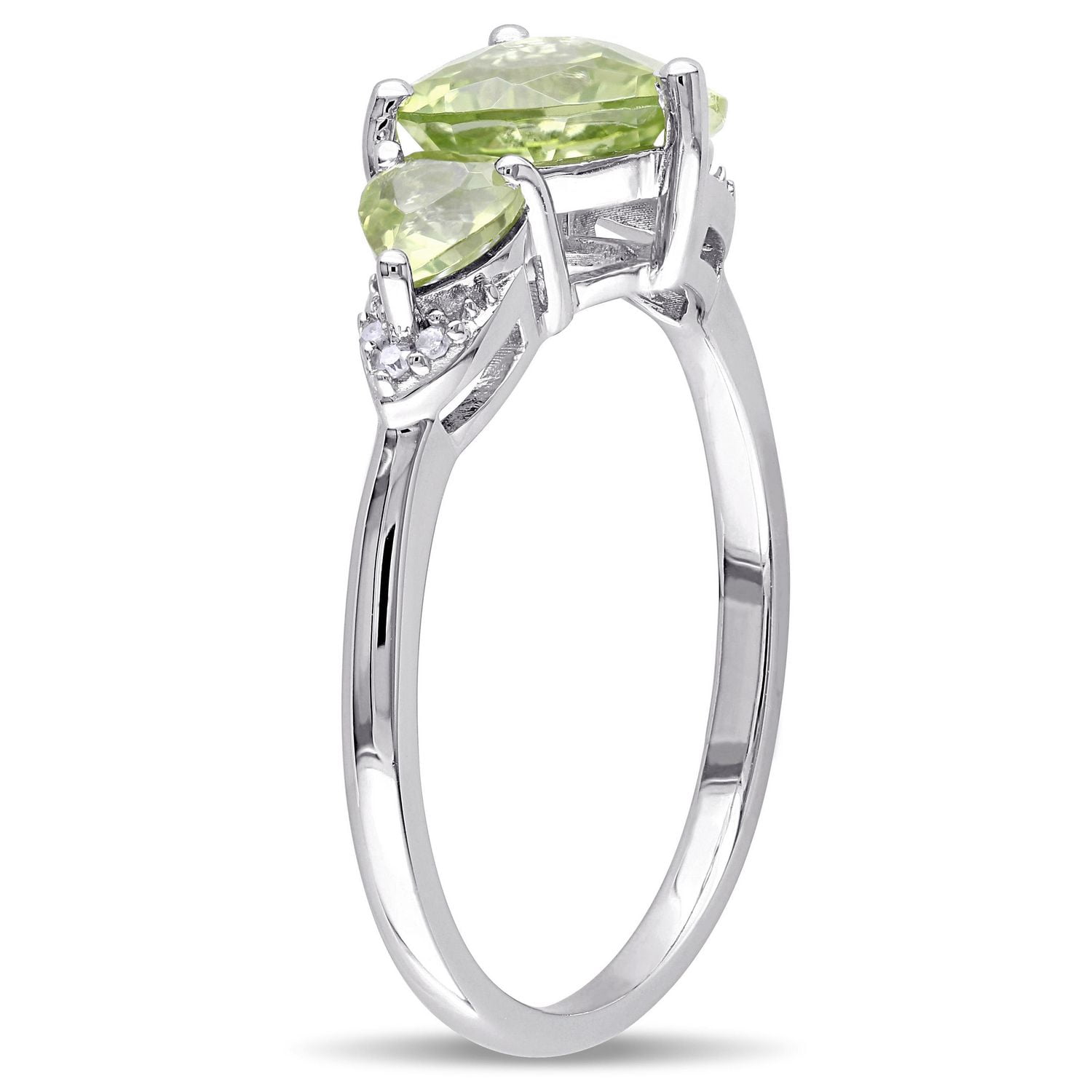 Bague à 3 pierres Tangelo avec péridots 1-7/8 CT PBT et accents de diamants en argent sterling