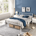 thumbnail image 2 of Yaheetech Simple Metal Platform Bed with Headboard and Footboard, Queen, White, 2 of 8