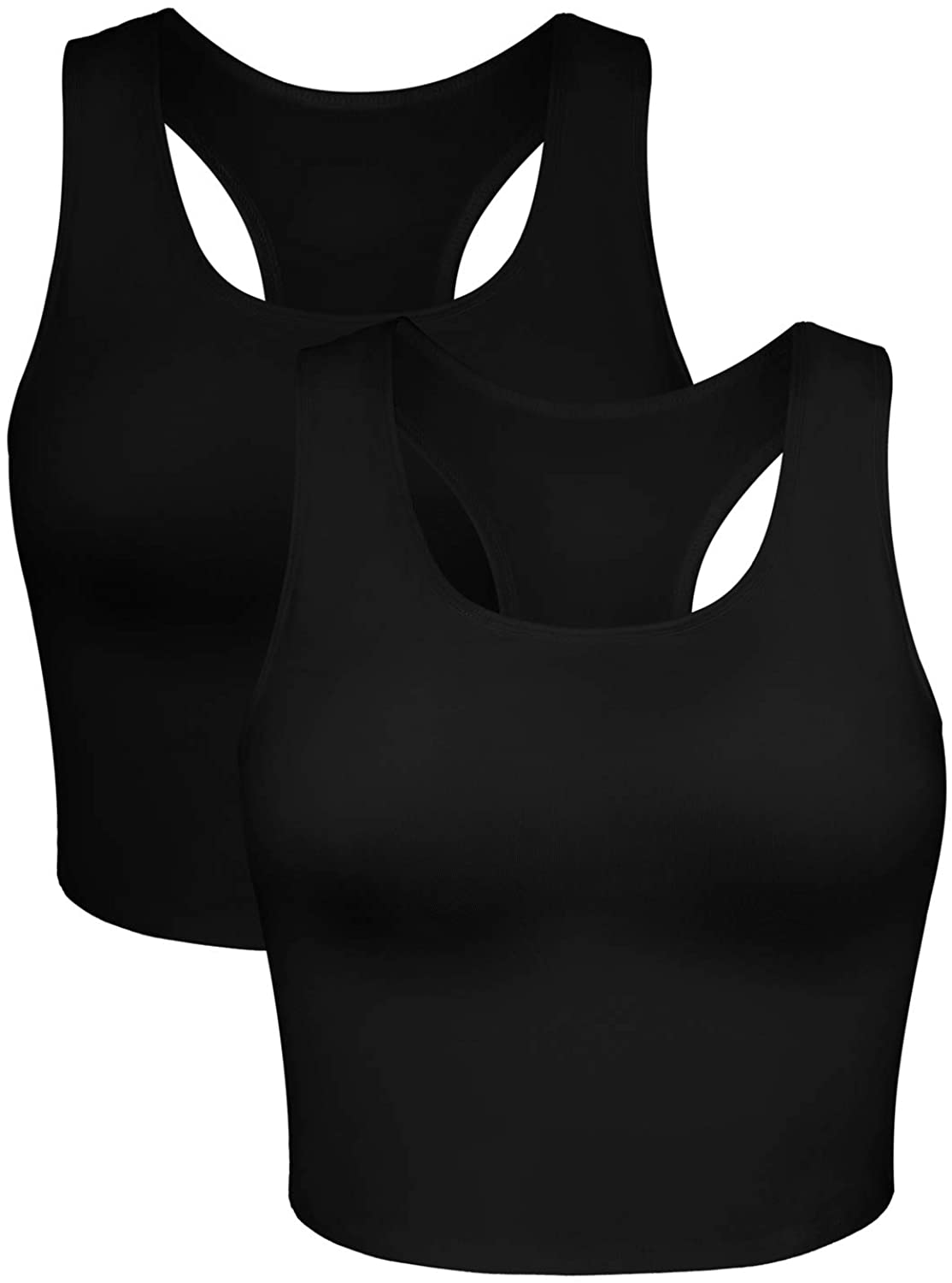 Charmo Crop Tank Tops for Women Built-in Shelf Bra Racerback Cotton Sports Crop Top 2 Pack