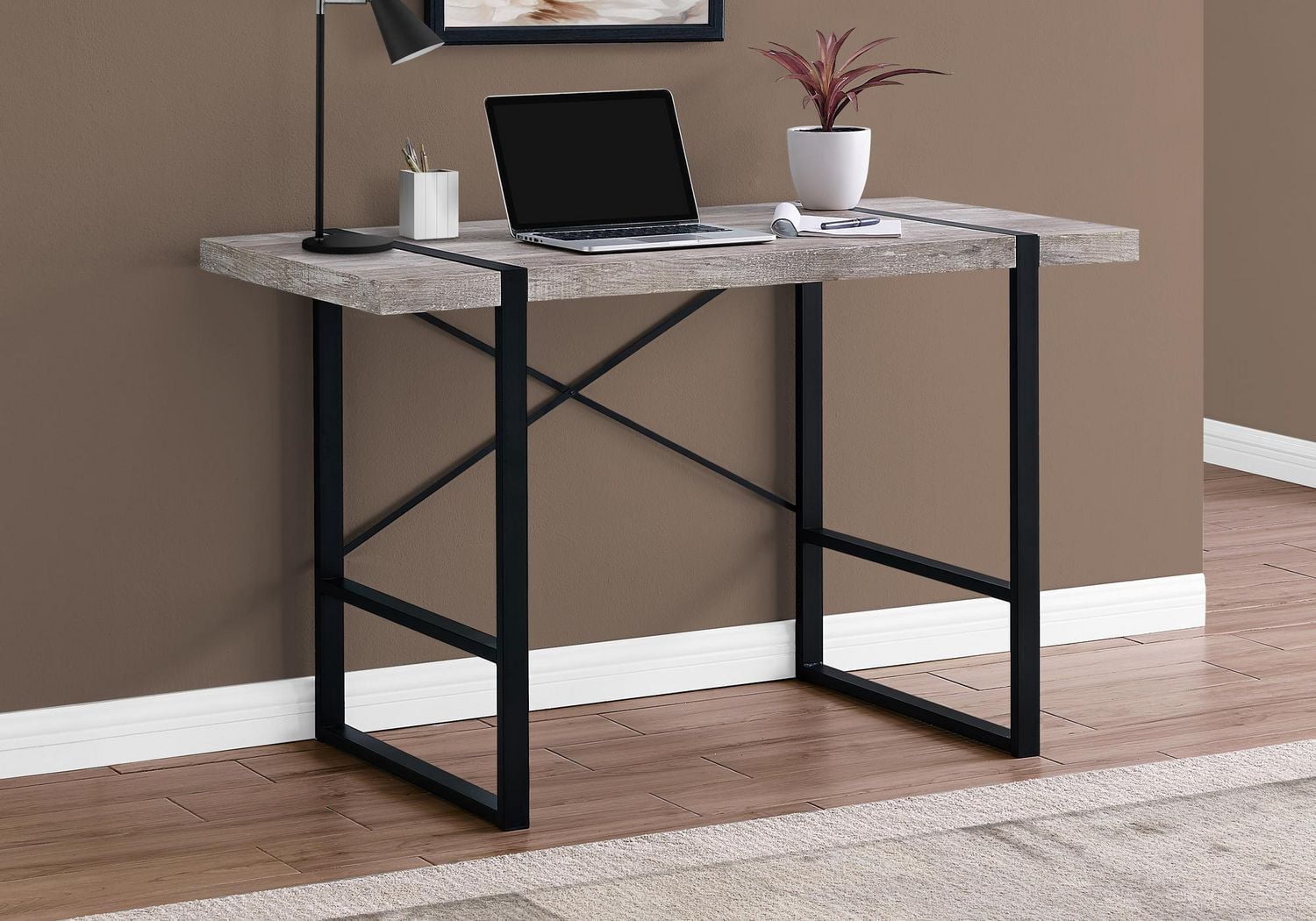 Monarch Specialties Bureau, Bureau À Domicile, Ordinateur Portable, 48"l, Travail, Métal, Stratifié, Beige, Noir, Contemporain, Moderne