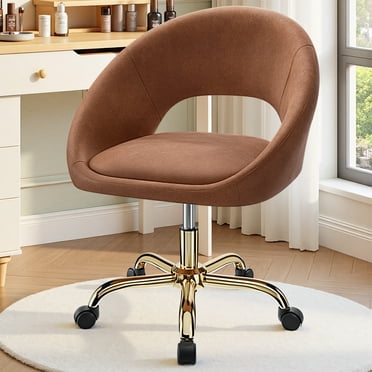 COOLHUT Modern Vanity Chair, Adjustable 360° Swivel Home Desk Chair with Back & Wheel, Mid Back Makeup Chairs with Golden Base, Dresser Chair Computer Chair for Bedroom, Living Room, Computer Room
