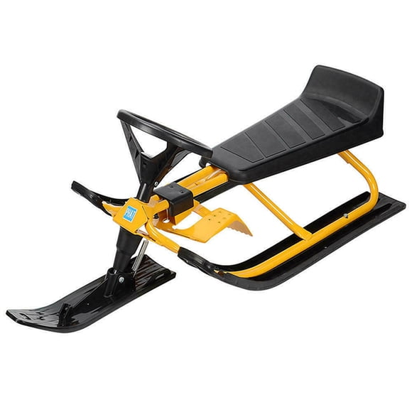 Traîneau Coureur de Neige, Planche à Glissade de Ski, Vélo-Scooter de Neige en Acier Durable pour l'Extérieur, Traîneau de Course d'Hiver avec Volant et Freins à Pied pour Enfants de 4 Ans et Plus