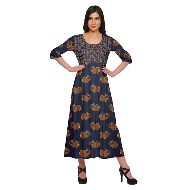 Moomaya Kurti Ligne A pour Femmes Kurti Longue Imprimée Robe Haut Indien pour Femmes