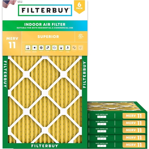Filterbuy 10x22x1 Air Filter MERV 11 Allergen Defense, HVAC AC Furnace Air Filters Replacement (6-Pack)