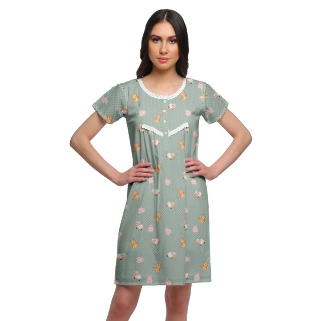 Moomaya Chemise de Nuit d'Allaitement à Patte de Boutonnage Imprimée pour Femmes