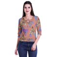 thumbnail image 4 of Moomaya Printed Keyhole Neck Ring Top Casual 3/4th Sleeve Tees Tank Tunic Top, 4 of 5