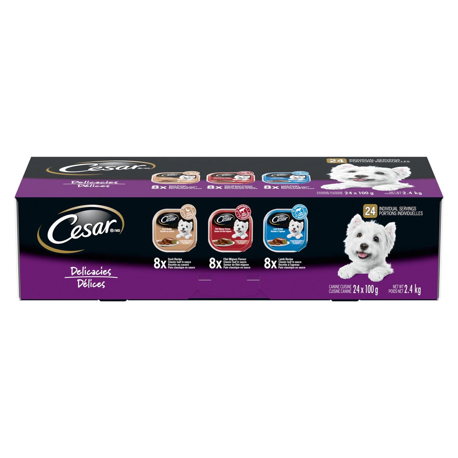 CESAR Pâté Classique en Sauce Nourriture Humide pour Chiens Variété Délices, Coupelles Lot de 24