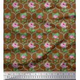 thumbnail image 1 of Soimoi Poly Georgette Tissu Quadrillé Design, Feuilles & Imprimé Floral Rose par Yard 42 Pouces de Large, 1 of 3