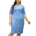 thumbnail image 2 of LSLJS Women Versatile Comfort Temperament Solid Color Large Half Sleeved Lace Patchwork Dress, Plus Size Dress, 2 of 6
