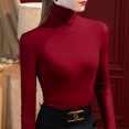 thumbnail image 2 of Besolor Womens Turtleneck Long Sleeve Tops Slim Fitted Basic Shirts Plus Size Solid Color Going out Tees Tights, 2 of 3