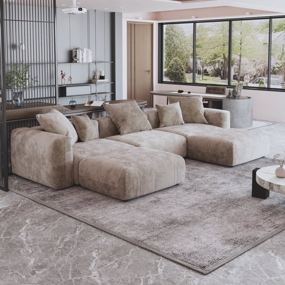 bokifol Canapé Sectionnel Nuage 141 Pouces avec Méridienne en U, Sofa Modulaire Moderne à Assise Profonde, Canapés Rembourrés pour Salon Chambre, Brun
