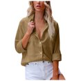 thumbnail image 1 of Chemise à Manches Longues Femme Chemise Unie Col en V Blouse Ample Manches Longues Tunique Décontractée de Travail avec Poche Robe à Manches Longues Femme Hauts Col en V pour Femme, 1 of 5