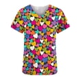 thumbnail image 3 of TIMIFIS Haut de Sarrau Rouge Femme Imprimé Manches Courtes Col en V Hauts Uniforme Saint-Valentin Imprimé Poches Blouse Soins Infirmiers avec Poches-Rouge Imprimé, 3 of 4