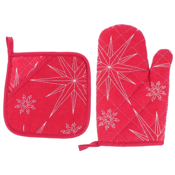 Miangastore Heat Resistant Mitt And Pad Oven Glove and Pad Set Red 1 Set 9.8x5.9in