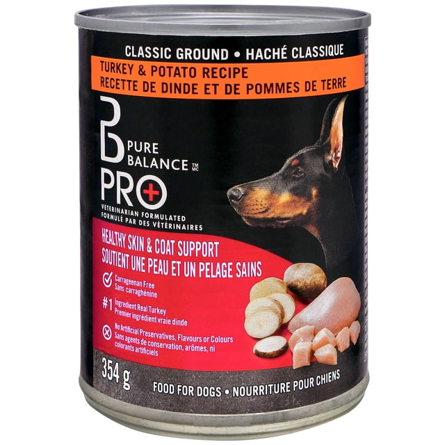 Pure Balance PRO+ Healthy Skin & Coat Support Turkey & Potato Recipe Classic Ground Wet Dog Food, 354 G Can