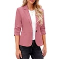 thumbnail image 2 of Timegard Formal Jackets for Women 3/4 Sleeve Ruched Solid Color Work Business Casual Blazer Suit Jackets, 2 of 8
