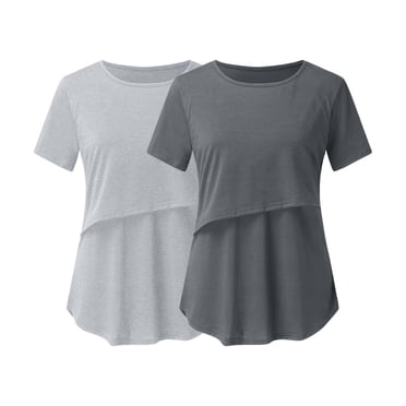 Short Sleeve Shirts for Women Pregnant Womens Nursing Solid Color Round Neck Short Sleeve Round Neck Breastfeeding Blouse Womens Short Sleeve Blouses Women Short Sleeve Tops