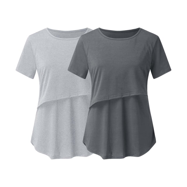 Chemises à Manches Courtes pour Femmes Enceintes Femmes Allaitement Couleur Unie Col Rond Manches Courtes Col Rond Blouse d'Allaitement Blouses à Manches Courtes pour Femmes Hauts à Manches Courtes pour Femmes