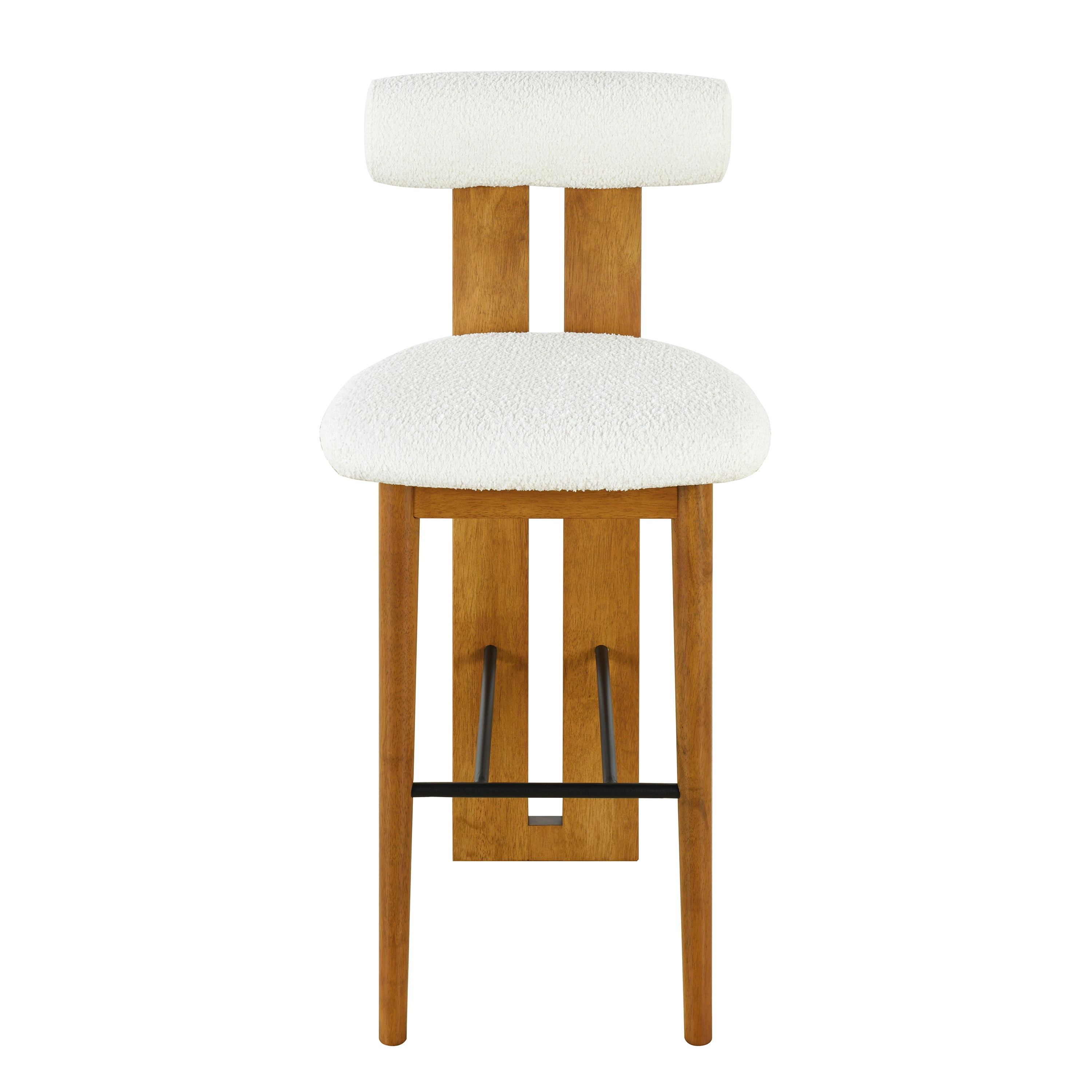 Tabourets de bar modernes Renée de Noble House (lot de 2), siège rembourré ivoire, noyer + blanc