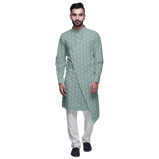 Atasi Designer Kurta Pajama For Men Printed Angrakha Kurta Set Summer Clothing