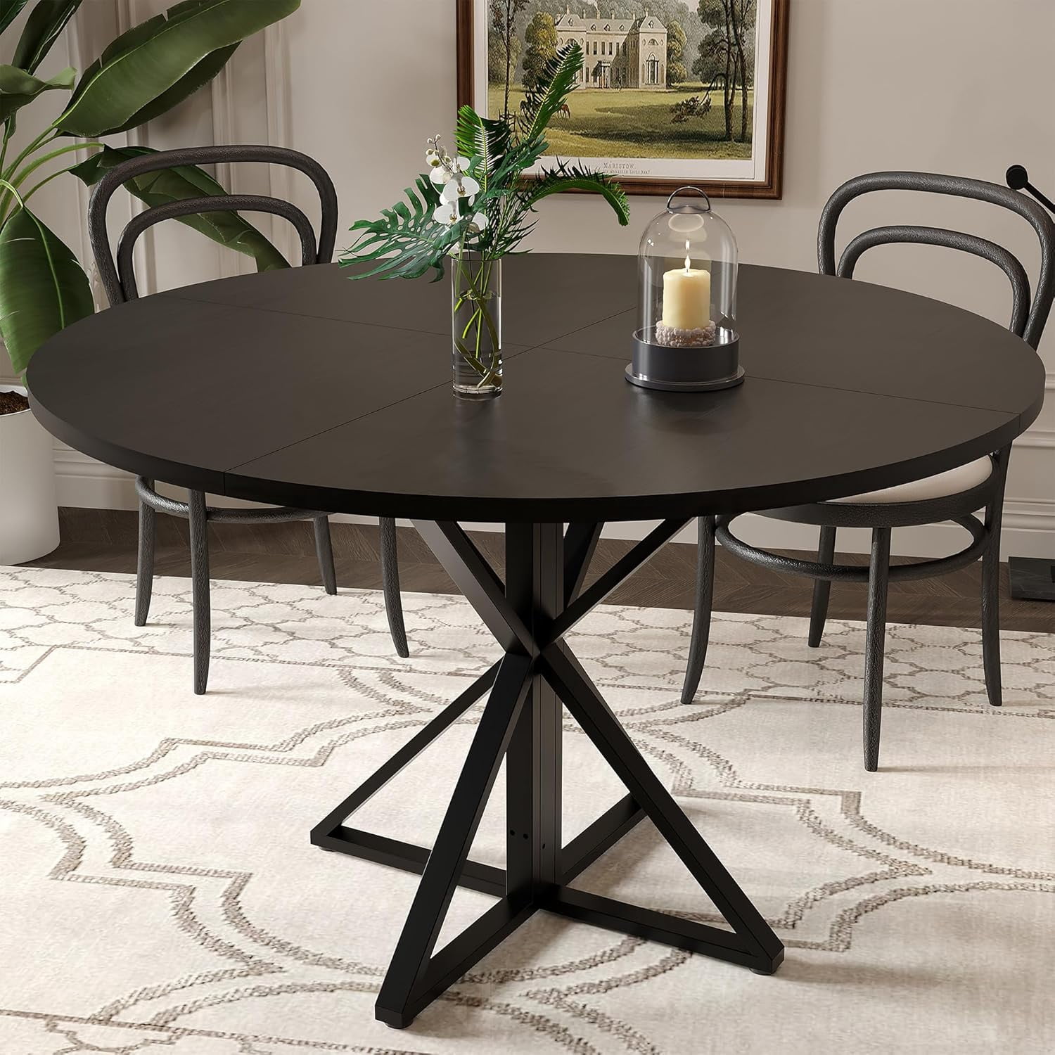 Round Dining Table for 4, 47" Dining Table, Circle Table, Dining Room Table with Heavy Duty Metal Base, Round Kitchen Table for Kitchen Dinning Room(Only Table)