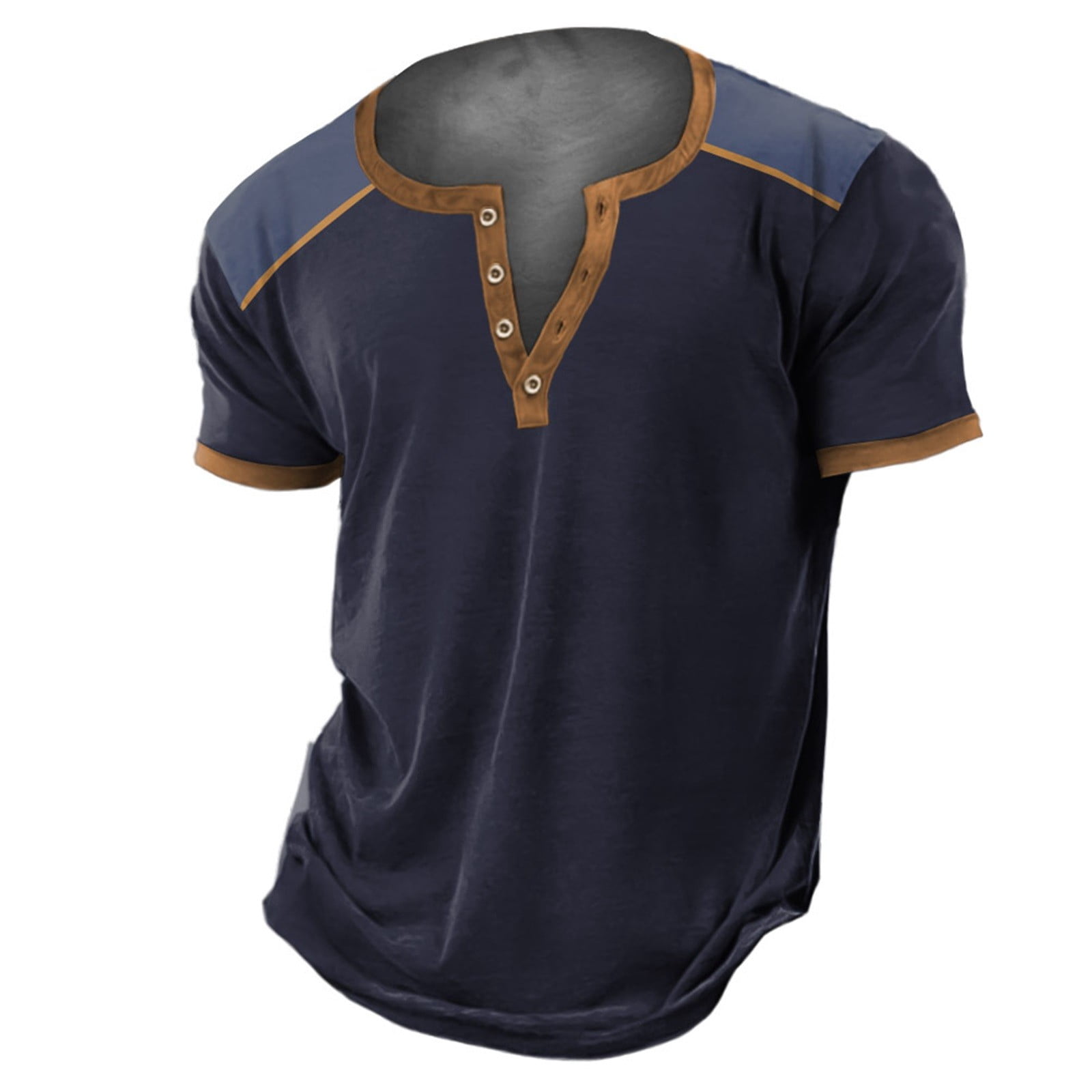 Kcodviy 3D Printing Street Trend Tall T Shirts for Men 4 Button Open Placket Custom T Shirts for Men Short Sleeved T Shirt Night Shirts for Men Sleepwear Digital Printing