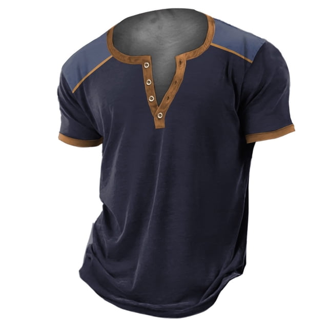 Kcodviy 3D Printing Street Trend Men T Shirts Graphic Design 4 Button Open Placket Long T Shirts Men Short Sleeved T Shirt Mens Sweatpants with Pockets Digital Printing