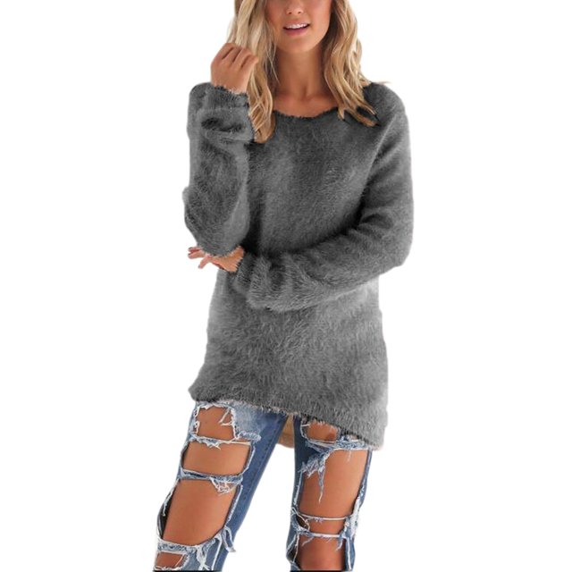UKAP Ladies Jumper Tops Winter Warm Sweater Solid Color Pullover Baggy Loungewear Sweaters Grey L