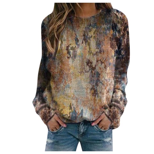CEHVOM Chandails à Imprimé Décontractés pour Femmes, Col Ras du Cou Thermique, Manches Longues, T-Shirts Amples, Liquidation Com