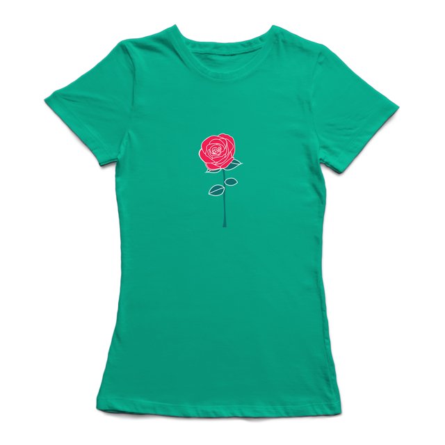 T-shirt Vert Kelly pour Femmes avec Graphique de Rose Mignonne