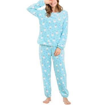 INSPIRE CHIC Women's Winter Flannel Pajama Sets Long Sleeve Loungewear L Ice Cream Printed Blue