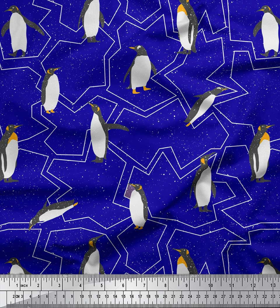 Soimoi Blue Poly Georgette Fabric Penguin Ocean Print Fabric by the Yard 42 Inch Wide