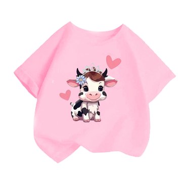 GDREDA Vêtements Fille Enfant Filles Mignon Mode Imprimé Col Rond Manches Courtes Tee Été Ample T-Shirt Hauts Décontractés Filles Hauts d'Été Décontractés Rose,10-12 Ans