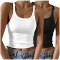 thumbnail image 1 of Timegard Camisoles 2 Pcs pour Femmes Col Rond Côtelé Sans Manches Ajusté Court Haut Décontracté Sortie Camis, 1 of 6