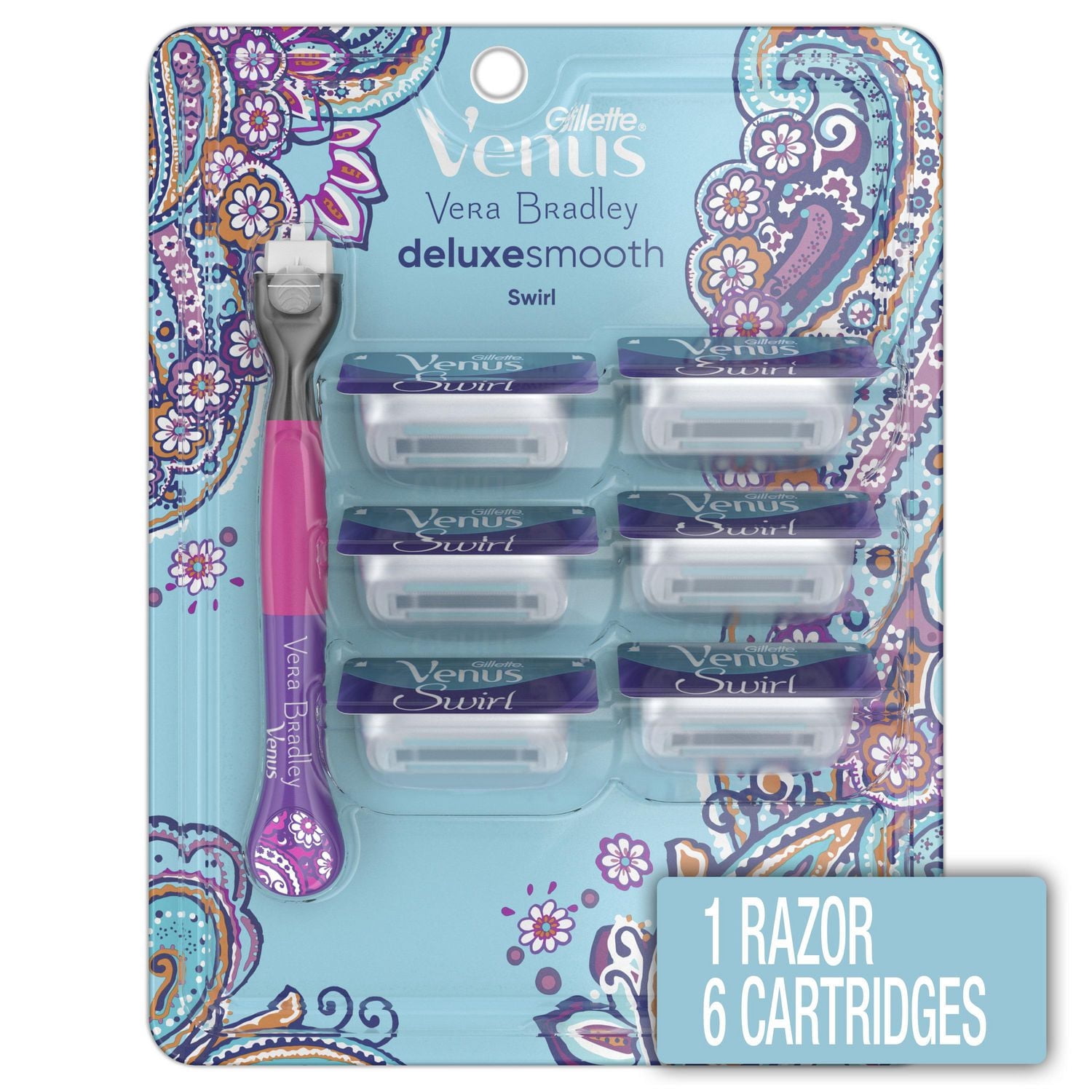 Gillette Venus Vera Bradley Deluxe Smooth Women’s Razor Handle + 6 Cartridges