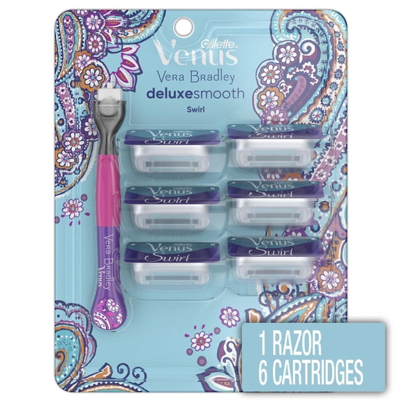 Gillette Venus Vera Bradley Deluxe Smooth Women’s Razor Handle + 6 Cartridges