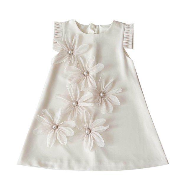 Ashirexll Robes d'Été pour Filles Sans Manches à Col Rond Robe en Mélange de Coton de Couleur Unie Longueur Genou Blanc 11 Ans