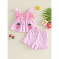 thumbnail image 4 of Toddler Baby Girl Summer Clothes Watermelon Print Tank Tops Ruffle Cuffs Shorts 2Pcs Sweet Outfit, 4 of 8