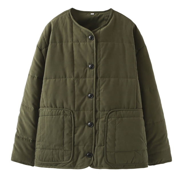 WRKEKC Women's Plus Size Puffer Jacket Oversized Fit Utility Pockets Winter Wear Street Style Comfort Army Green L